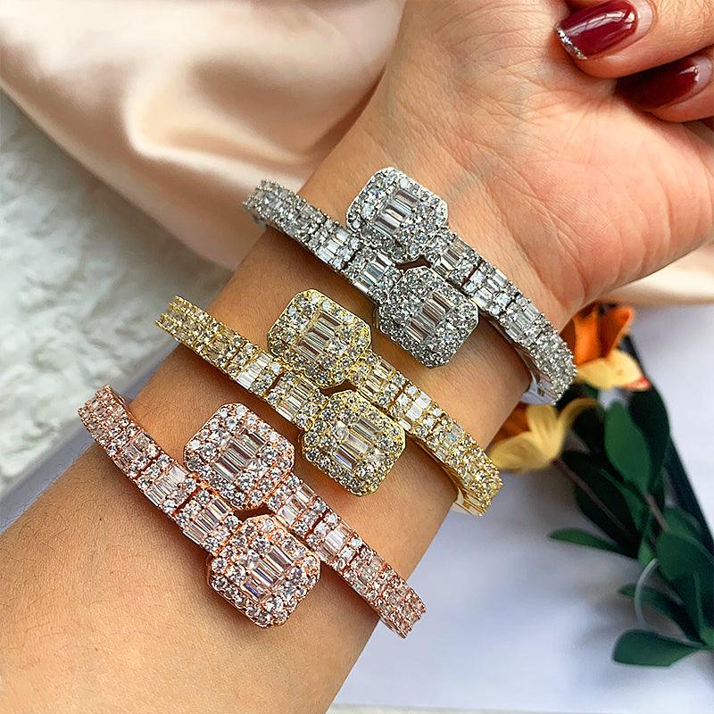 Baguette Cuff Bracelet w/ Ring - Cris Style Jewels 
