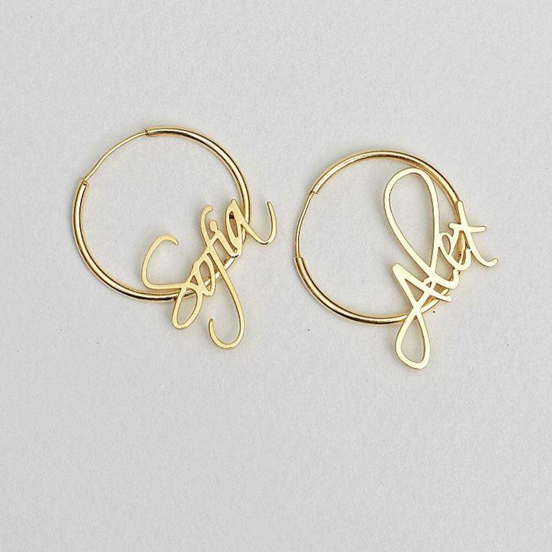 Custom Name Hoop Earrings Stainless Steel Women Custom Name Hoop